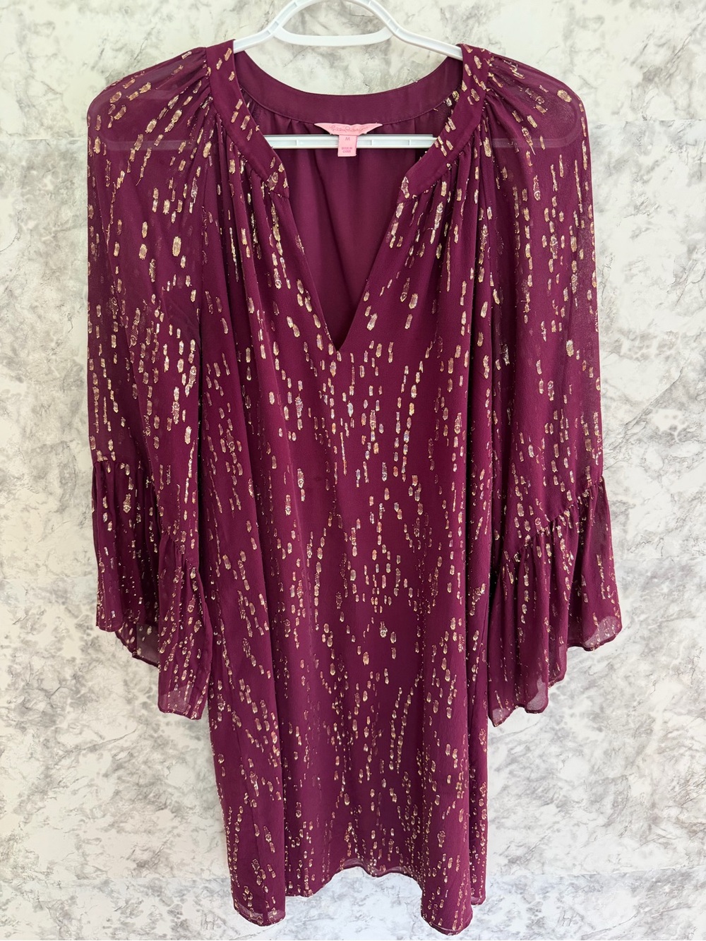 Lilly Pulitzer Maroon V-Neck Metallic Dot Dress